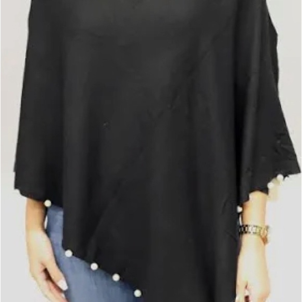 Black Poncho with Pearl Accents